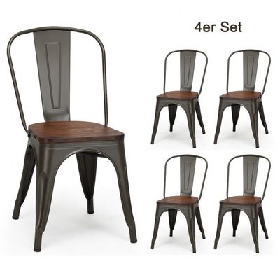 4-Teiliges Tolix Esszimmerstuhl Set aus Ulmenholz Bistrostuhl Stapelbare Metallstühle 52 x 42 x 84 cm Braun + Grau