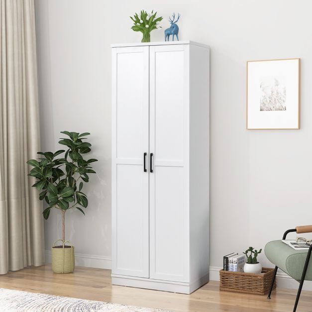 178 cm 5 Stöckiger Hochschrank mit 2 Türen & Verstellbaren Regalen & Kippsicherung weiss