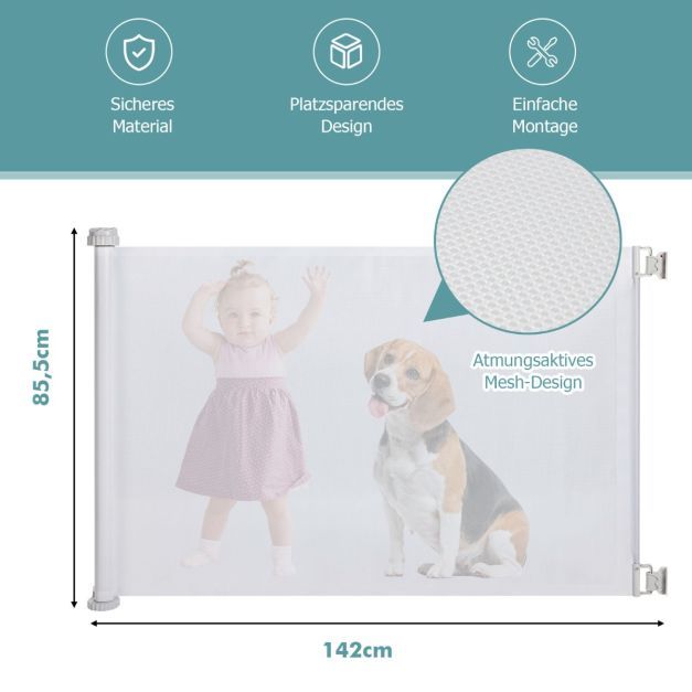 0-140 cm Ausziehbares Türschutzgitter für Babys &amp; Haustiere Treppenschutzgitter Weiss