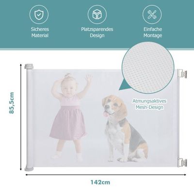 0-140 cm Ausziehbares Türschutzgitter für Babys & Haustiere Treppenschutzgitter Weiss