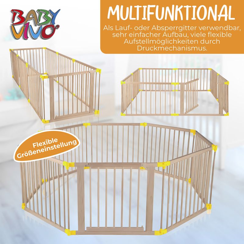 Laufgitter aus Holz 8 Elemente - individuell verstellbar - PREMIUM in Gelb