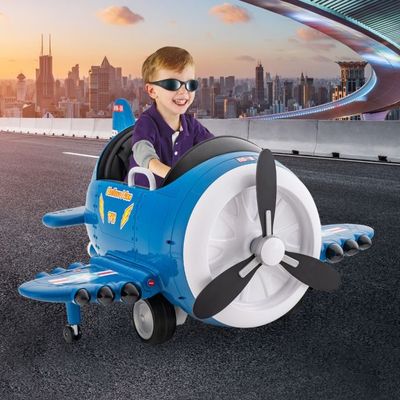 Kinder Elektroauto im Flugzeug-Look Elektroflugzeug Aufsitz mit Fernsteuerung blau