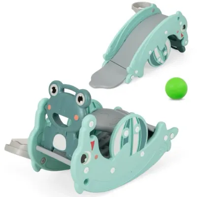 3 in 1 Kinder Spielplatz Kinderrutsche + Schaukelpferd + Basketballkorb grün 3 in 1 Kinder Spielplatz Kinderrutsche + Schaukelpferd + Basketballkorb grün
