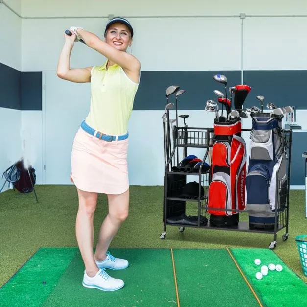 Golftaschenständer für Zuhause / Organizer-Wagen für Golfausrüstung Golftaschenregal mit Schlägerhalter