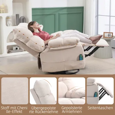 Massagesessel Beige | Wärme- &amp; Liegefunktion, drehbar, optional Montageservice