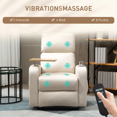 Massagesessel mit Klapptisch & Fussstütze – Beige | 8 Punkte, 145° Liege, 150 kg