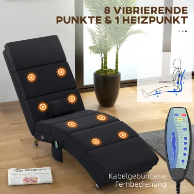 Ergonomischer Massagesessel, Relaxsessel, Liegesessel – 8 Vibrationspunkte – Schwarz