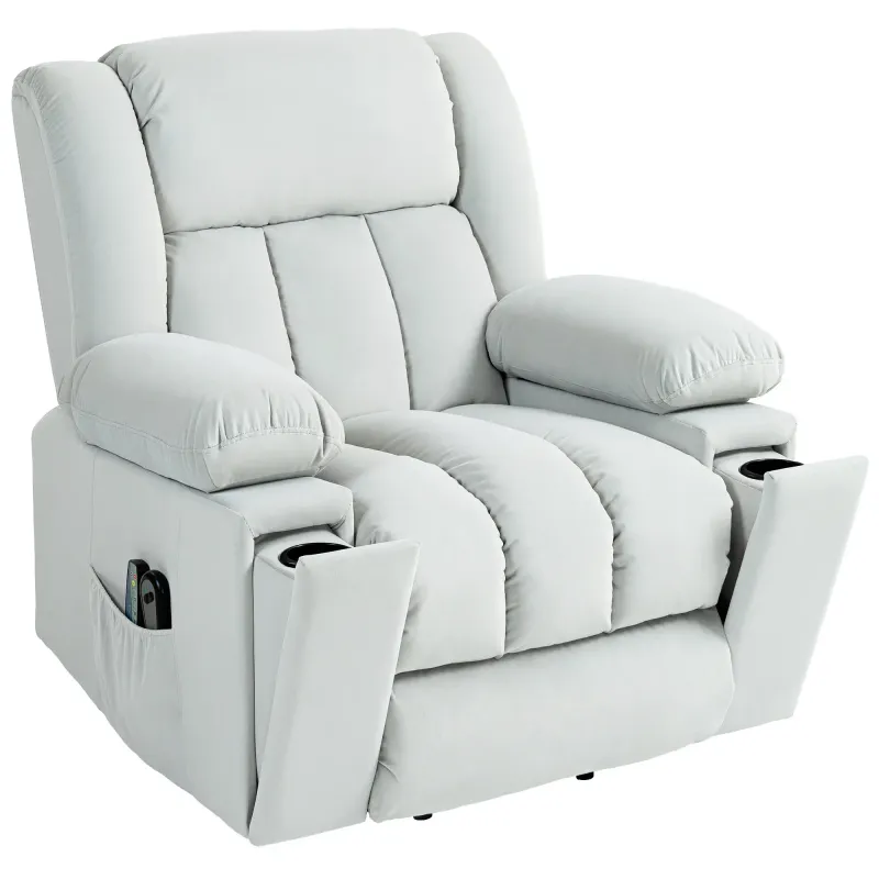 Elektrischer Aufsteh-Sessel mit Massagefunktion, weicher, samtartiger Stoff, USB-Anschlüsse