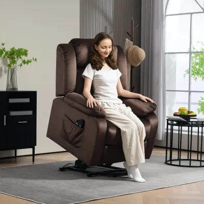 Aufstehsessel mit Massagefunktion und Lendenheizung, Recliner-Sessel mit Fernbedienungen und Seitentaschen | Braun