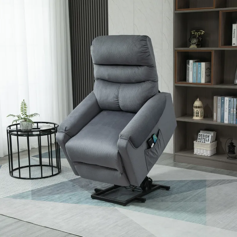 Aufstehsessel mit Massagefunktion Sessel mit Aufstehhilfe Fernbedienung Heizung elektrisch Liegefunktion Dunkelgrau