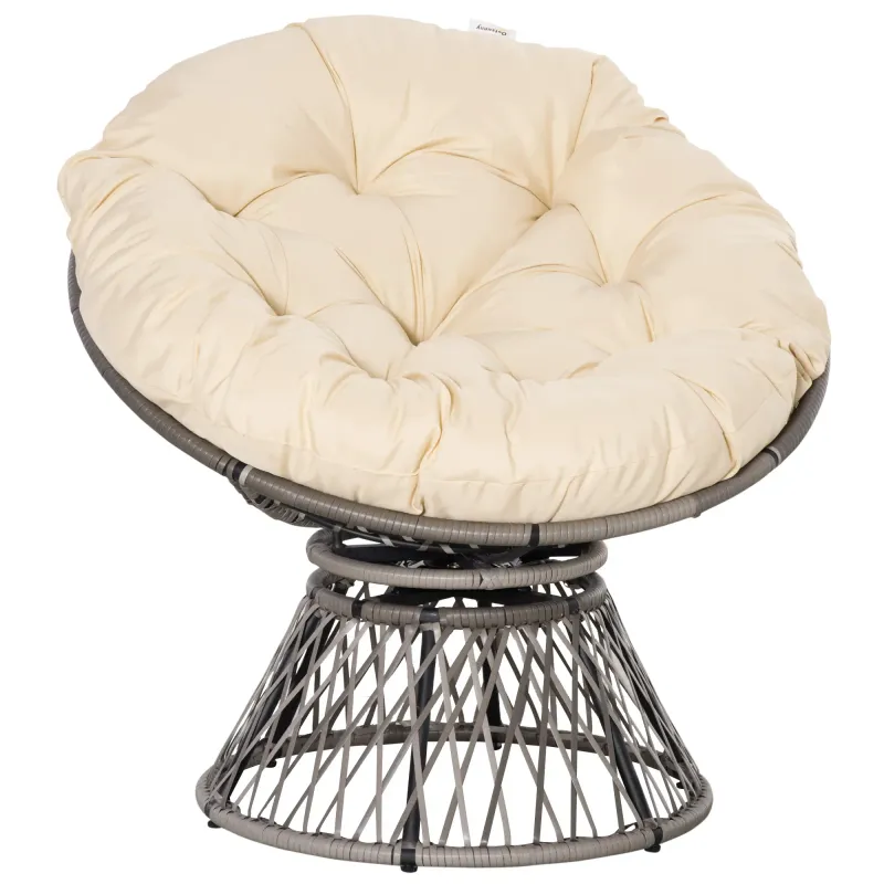 Papasansessel, Korbsessel, Sitzkissen, Kunstrattan, drehbar, Metallrahmen, 87 x 97 x 86 cm, Beige