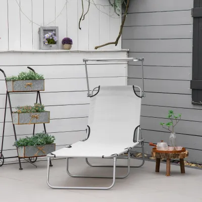 Sonnenliege, Gartenliege, Wellnessliege, Strandliege, klappbar, mit Sonnenschutz, 187 x 58 x 36 cm, Grau