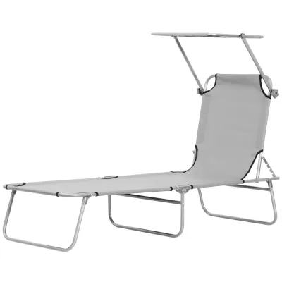 Sonnenliege, Gartenliege, Wellnessliege, Strandliege, klappbar, mit Sonnenschutz, 187 x 58 x 36 cm, Grau