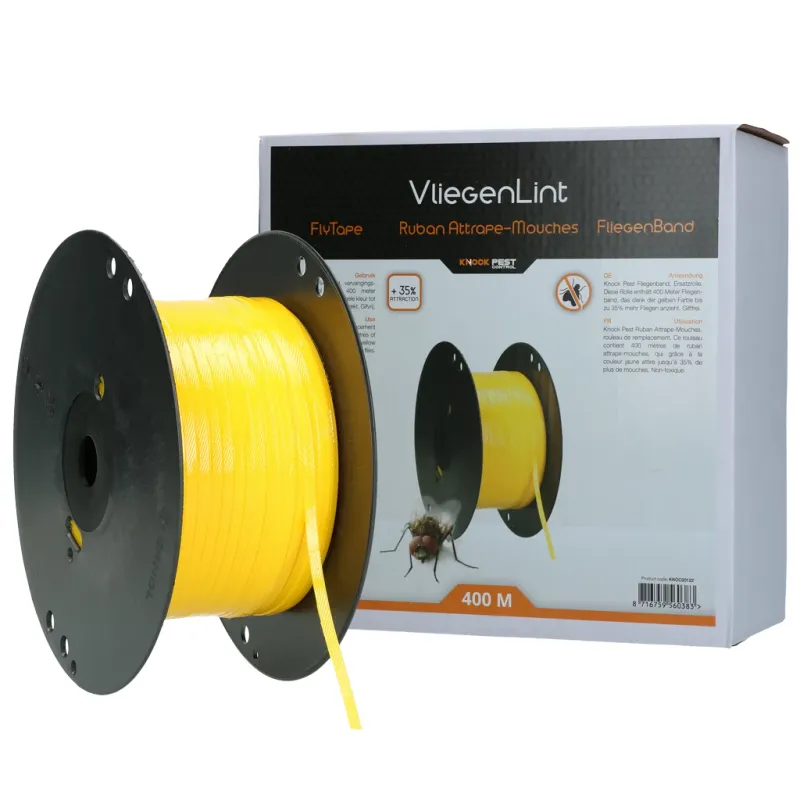 Knock Pest Fliegenband Ersatzrolle – 400 m – Gelb – Giftfrei - Fliegenfänger Knock Pest Fliegenband Ersatzrolle – 400 m – Gelb – Giftfrei - Fliegenfänger
