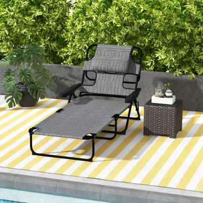 Sonnenliege Gartenliegen Relaxliege, klappbar, wetterbeständig, 194 x 72 x 31 cm, Schwarz + Grau
