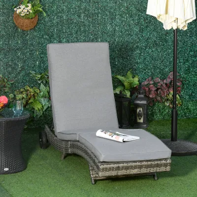 Rattanliege Sonnenliege Gartenliege mit Kissen 5-stufig verstellbar Grau