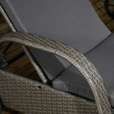 3er Set Sonnenliege mit Rollen + Tisch Polyrattan Grau+Dunkelgrau