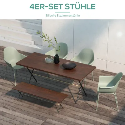 4er-Gartenstuhl-Set, Esszimmerstühle, mit Rückenlehne/Armlehnen, wetterfest, bis 120 kg, Kunststoff/Metall, Grün
