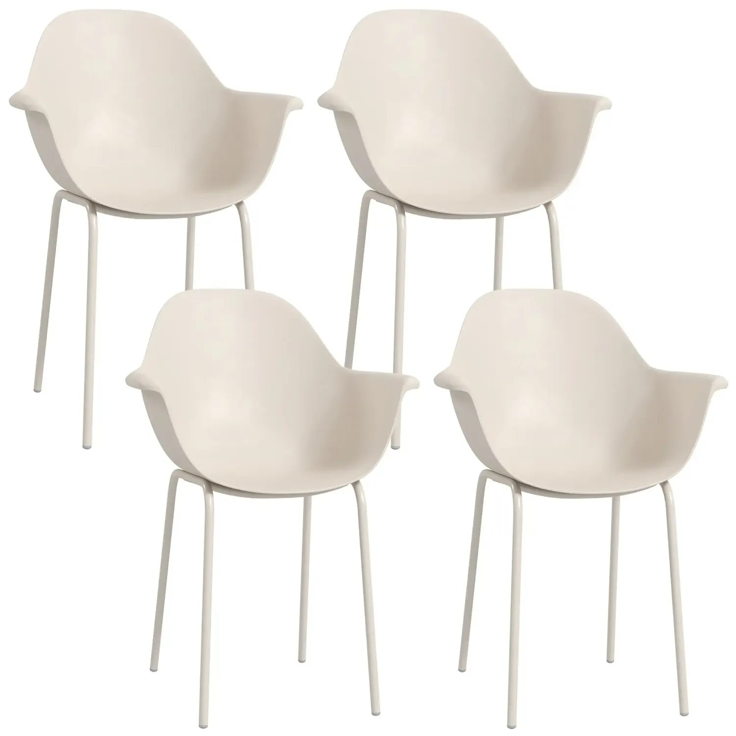 4er-Gartenstuhl-Set, Esszimmerstühle, mit Rückenlehne/Armlehnen, wetterfest, bis 120 kg, Kunststoff/Metall, Grau