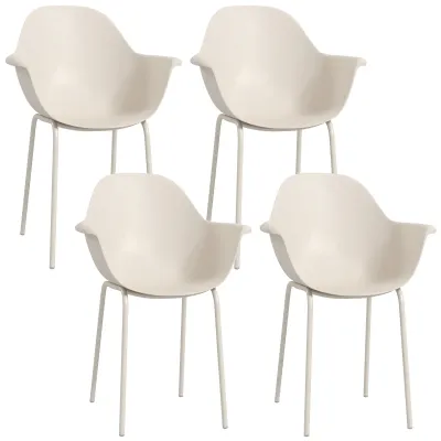 4er-Gartenstuhl-Set, Esszimmerstühle, mit Rückenlehne/Armlehnen, wetterfest, bis 120 kg, Kunststoff/Metall, Grau