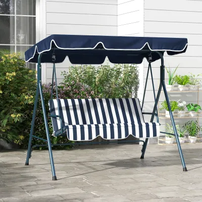 Hollywoodschaukel Gartenschaukel 3-Sitzer, wetterbeständig, verstellbares Dach, 172 x 110 x 153, Blau