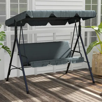Hollywoodschaukel Gartenschaukel 3-Sitzer, wetterbeständig, verstellbares Dach, 172 x 110 x 153, grau