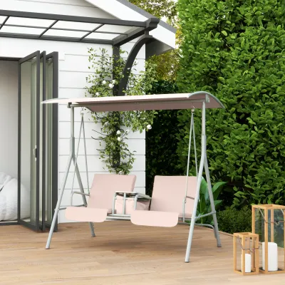 Hollywoodschaukel, Gartenschaukel, 2-Sitzer-Schaukel mit Sonnendach, 175 x 112 x 165 cm, Beige