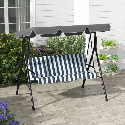 Hollywoodschaukel, Gartenschaukel, 3-Sitzer Schaukelbank mit Dach, Stahl, 172 x 110 x 153 cm, Grau+Weiss