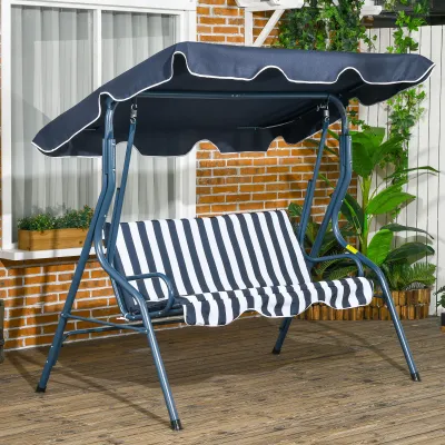 Hollywoodschaukel Gartenliege 3-Sitzer Blau Weiss Gestreift