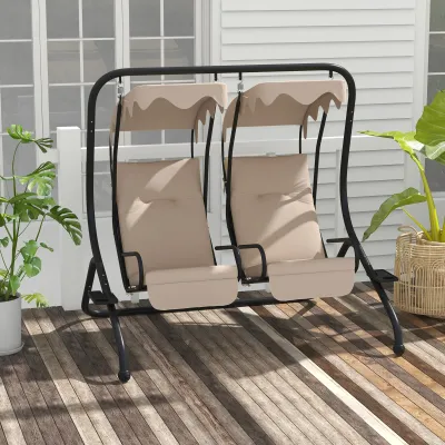 Hollywoodschaukel Gartenschaukel, 2 getrennte Sitze, 2 Getränkehalter, 170 x 136 x 170 cm, Beige