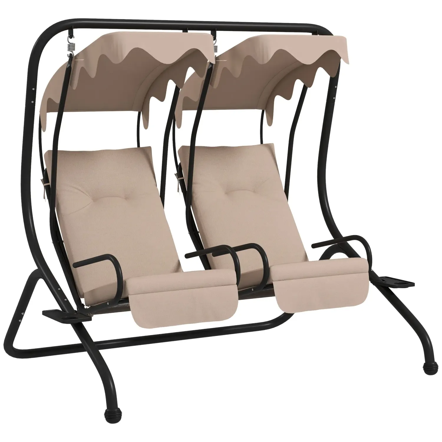 Hollywoodschaukel Gartenschaukel, 2 getrennte Sitze, 2 Getränkehalter, 170 x 136 x 170 cm, Beige