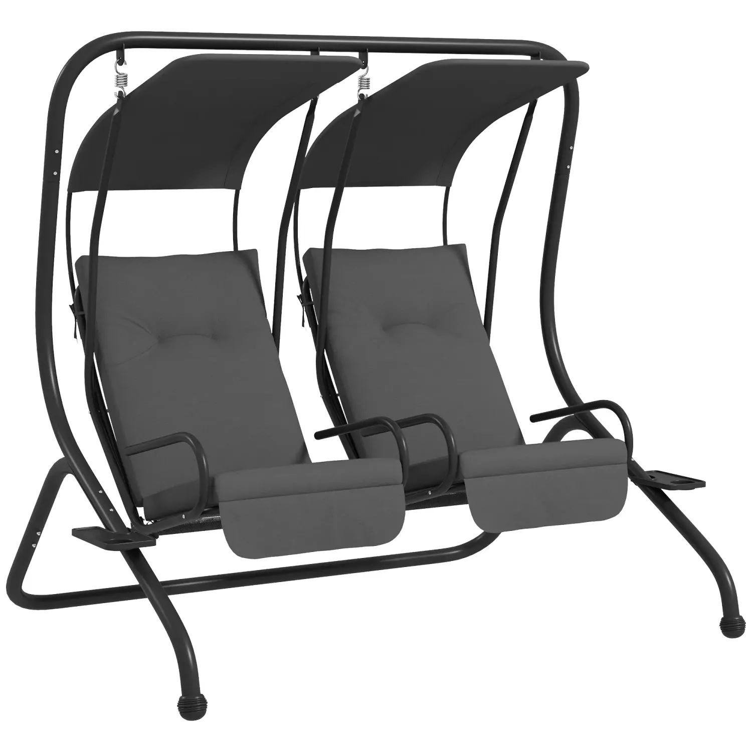 Hollywoodschaukel Gartenschaukel, 2 getrennte Sitze, 2 Getränkehalter, 170 x 136 x 170 cm, Grau