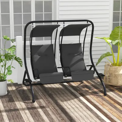 Hollywoodschaukel Gartenschaukel, 2 getrennte Sitze, 2 Getränkehalter, 170 x 136 x 170 cm, Grau