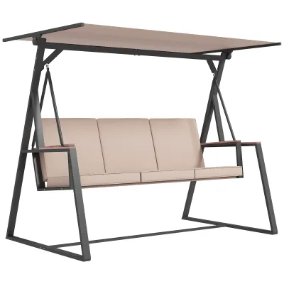 Hollywoodschaukel Gartenschaukel 3-Sitzer-Schaukel, mit Sonnendach, wetterbeständig, Beige + Schwarz