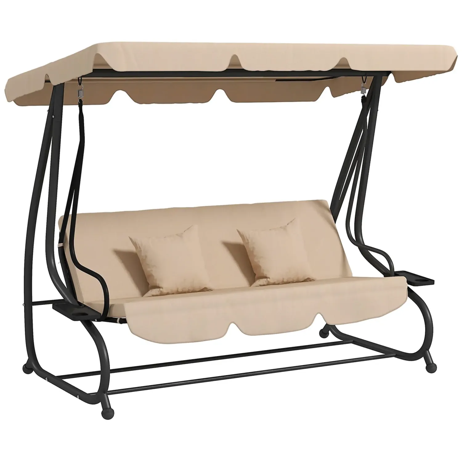 3-Sitzer Hollywoodschaukel, Gartenschaukel mit Getränkehaltern, Stahl, 200 x 120 x 164 cm, Braun 3-Sitzer Hollywoodschaukel, Gartenschaukel mit Getränkehaltern, Stahl, 200 x 120 x 164 cm, Braun