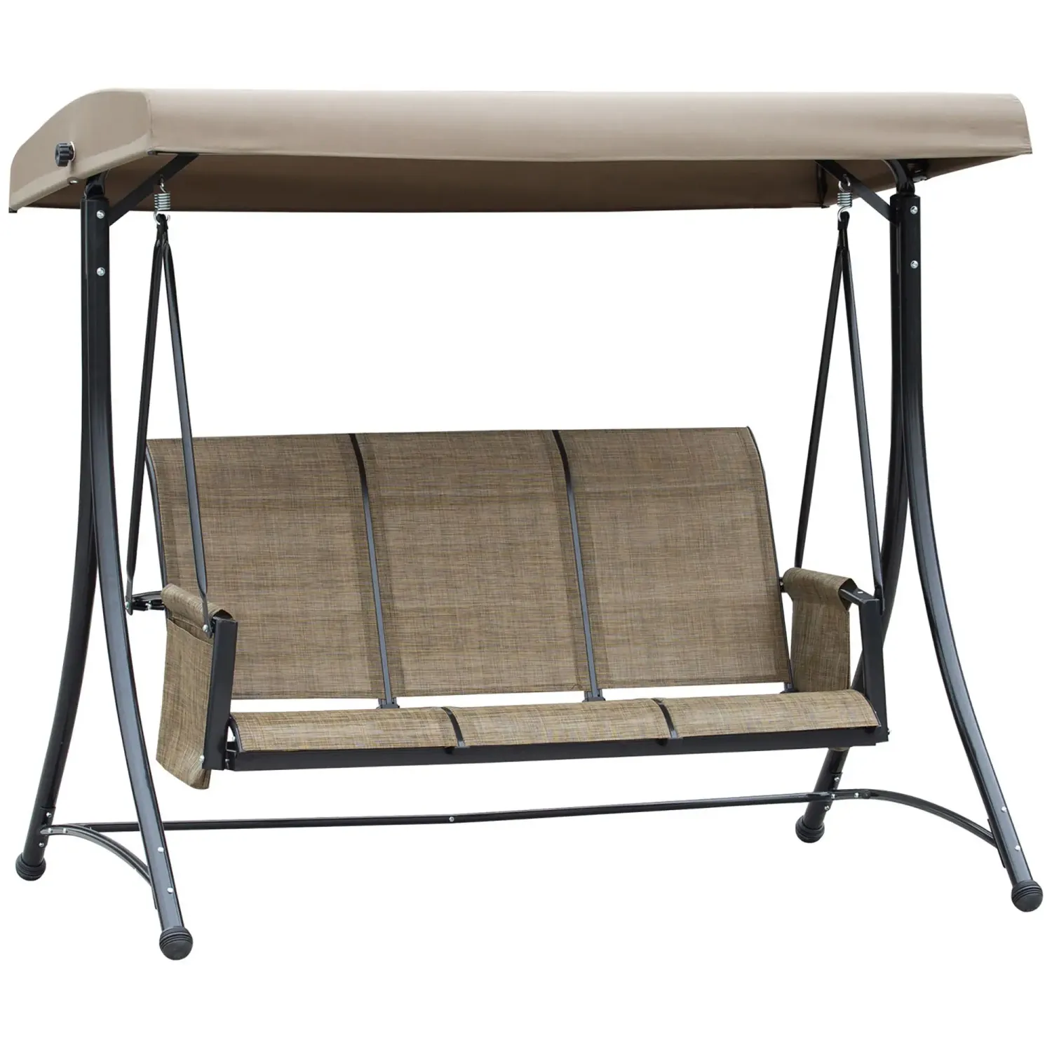 3-Sitzer Hollywoodschaukel, Sonnendach, Ablage, Aluminium, 196 x 128 x 172 cm, Braun