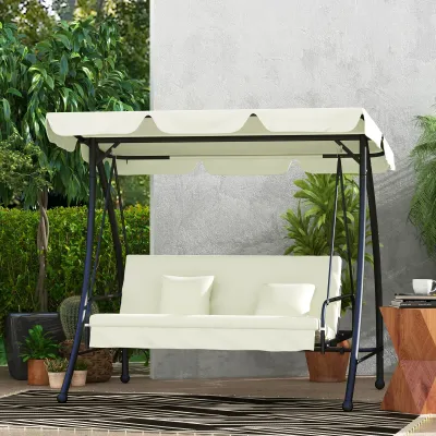 Hollywoodschaukel mit Liege-Funktion, 3 Sitzer, 200 x 125 x 170 cm, Weiss