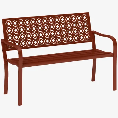 Parkbank, Gartenbank aus Stahl mit Armlehnen für 2 Personen, Rot Parkbank, Gartenbank aus Stahl mit Armlehnen für 2 Personen, Rot