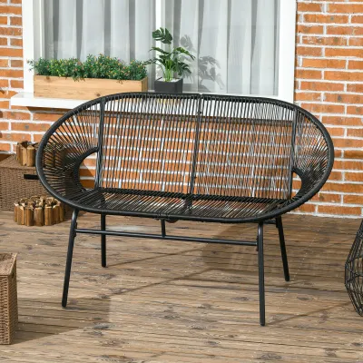 Rattanbank im Boho-Stil, 132 cm x 72 cm x 83 cm, Schwarz