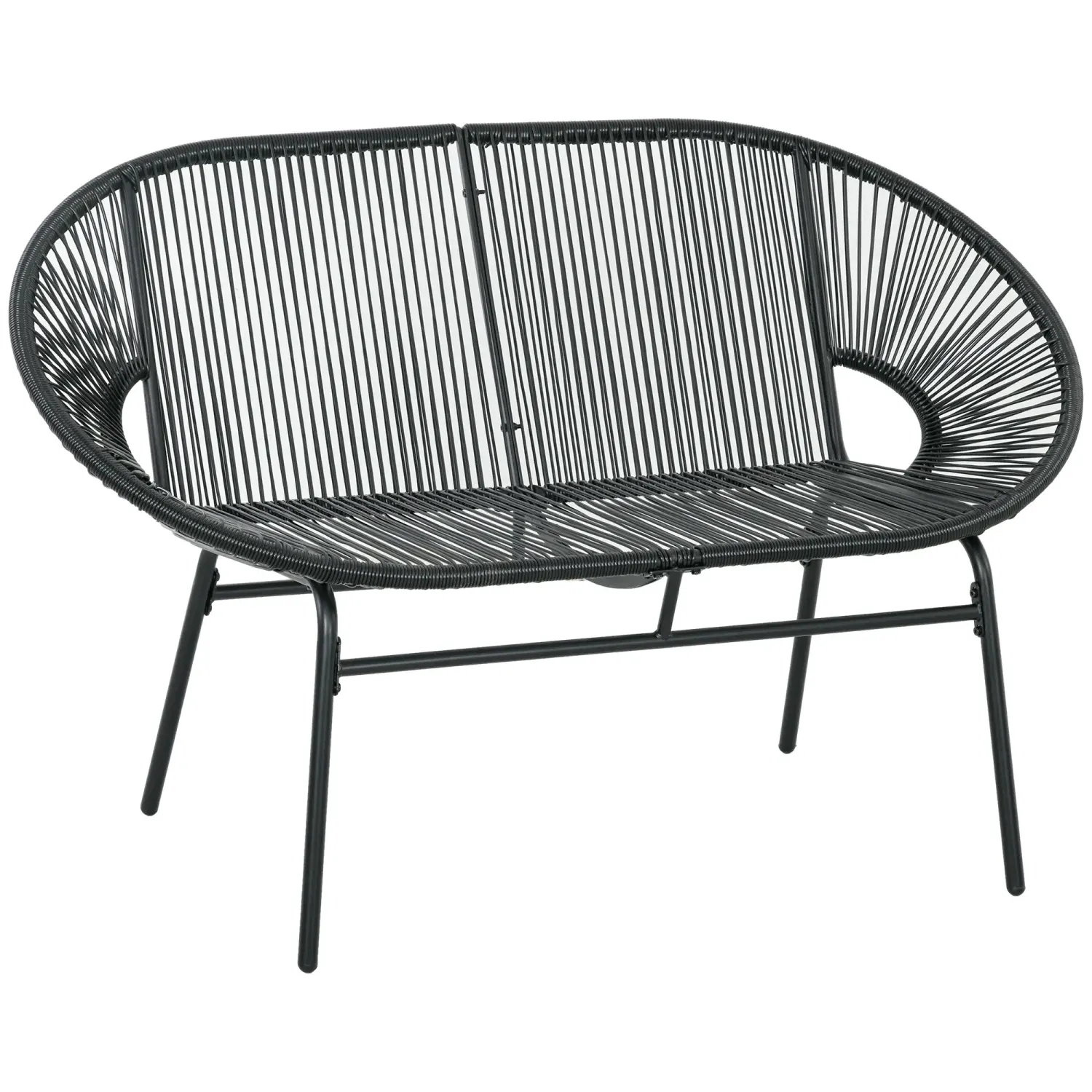 Rattanbank im Boho-Stil, 132 cm x 72 cm x 83 cm, Schwarz Rattanbank im Boho-Stil, 132 cm x 72 cm x 83 cm, Schwarz