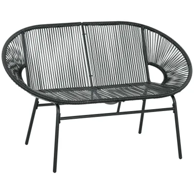 Rattanbank im Boho-Stil, 132 cm x 72 cm x 83 cm, Schwarz Rattanbank im Boho-Stil, 132 cm x 72 cm x 83 cm, Schwarz