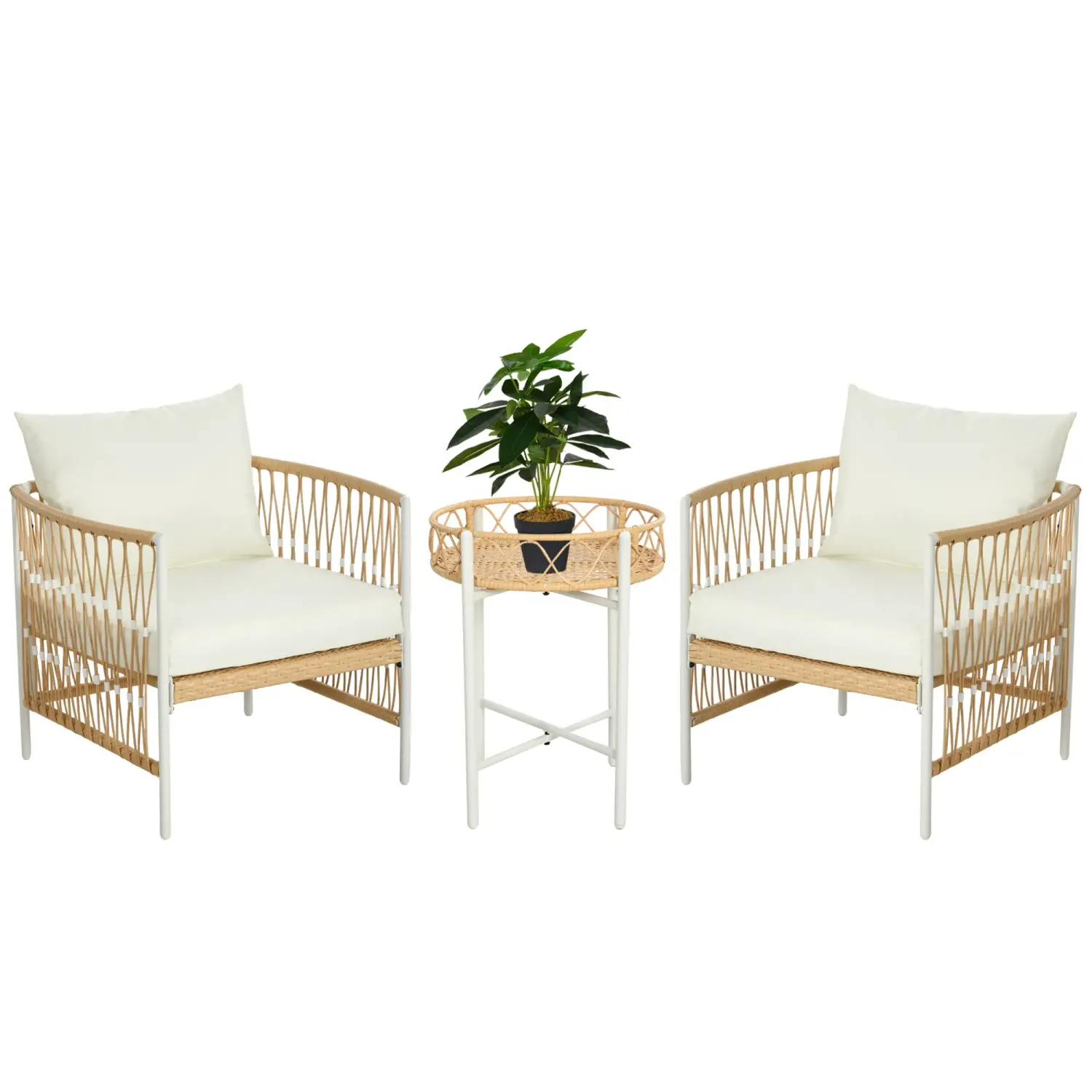 3-teiliges Rattan-Bistro-Set Gartenmöbel-Set Gartensitzgruppe, Gelb+Creme 3-teiliges Rattan-Bistro-Set Gartenmöbel-Set Gartensitzgruppe, Gelb+Creme