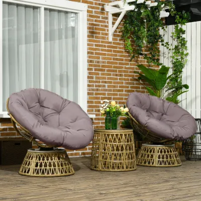 Rattan-Bistro-Set Balkon-Set Terrassenset, wetterbeständig, abnehmbare Polster, 85 cm x 70 cm x 82 cm, Natur +Hellbraun