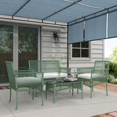 Rattan-Gartenmöbel-Set 4-teilig Sofa 2-Sitzer 2 Sessel 1 Couchtisch gehärtete Glasplatte