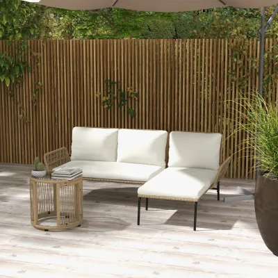 Rattan-Gartensitzgruppe Loungemöbel-Set, 122 x 79 x 75 cm, Natur + Cremeweiss