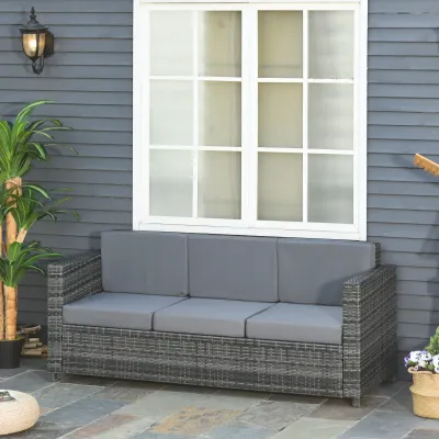 Rattan Sofa mit Kissen 3-Sitzer Loungesofa Grau