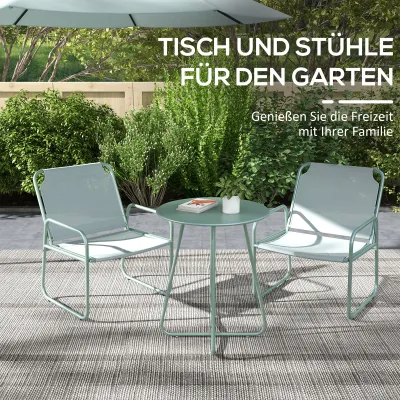 3-teiliges Gartenmöbelset, 2 Stühle, 1 runder Tisch Ø60 cm, Grün
