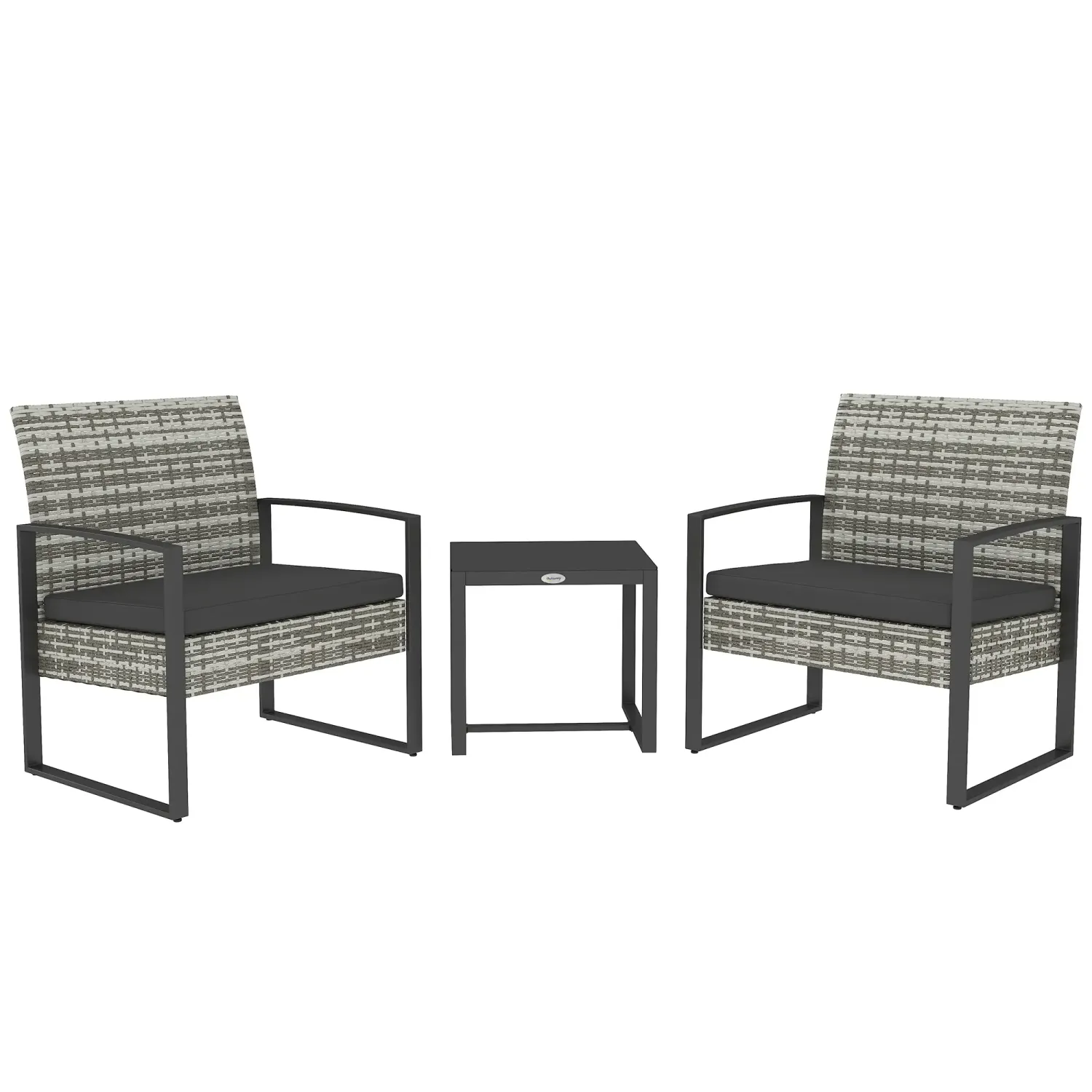 Rattan-Garten-Lounge Set 3-teilig 2 Stühle mit Kissen + Couchtisch mit Glasplatte Grau Rattan-Garten-Lounge Set 3-teilig 2 Stühle mit Kissen + Couchtisch mit Glasplatte Grau