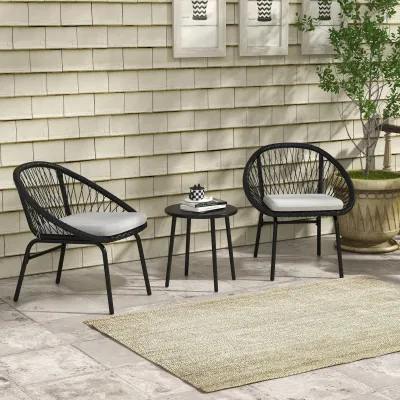 Gartenmöbel-Set 2 Personen | Sitzkissen & geflochtene Schnur | Grau