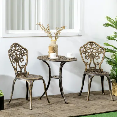 Balkon-Bistro-Set aus Aluminium, 3-teilig, mit 2 Stühlen + runder Tisch in Schmiedeeisenoptik